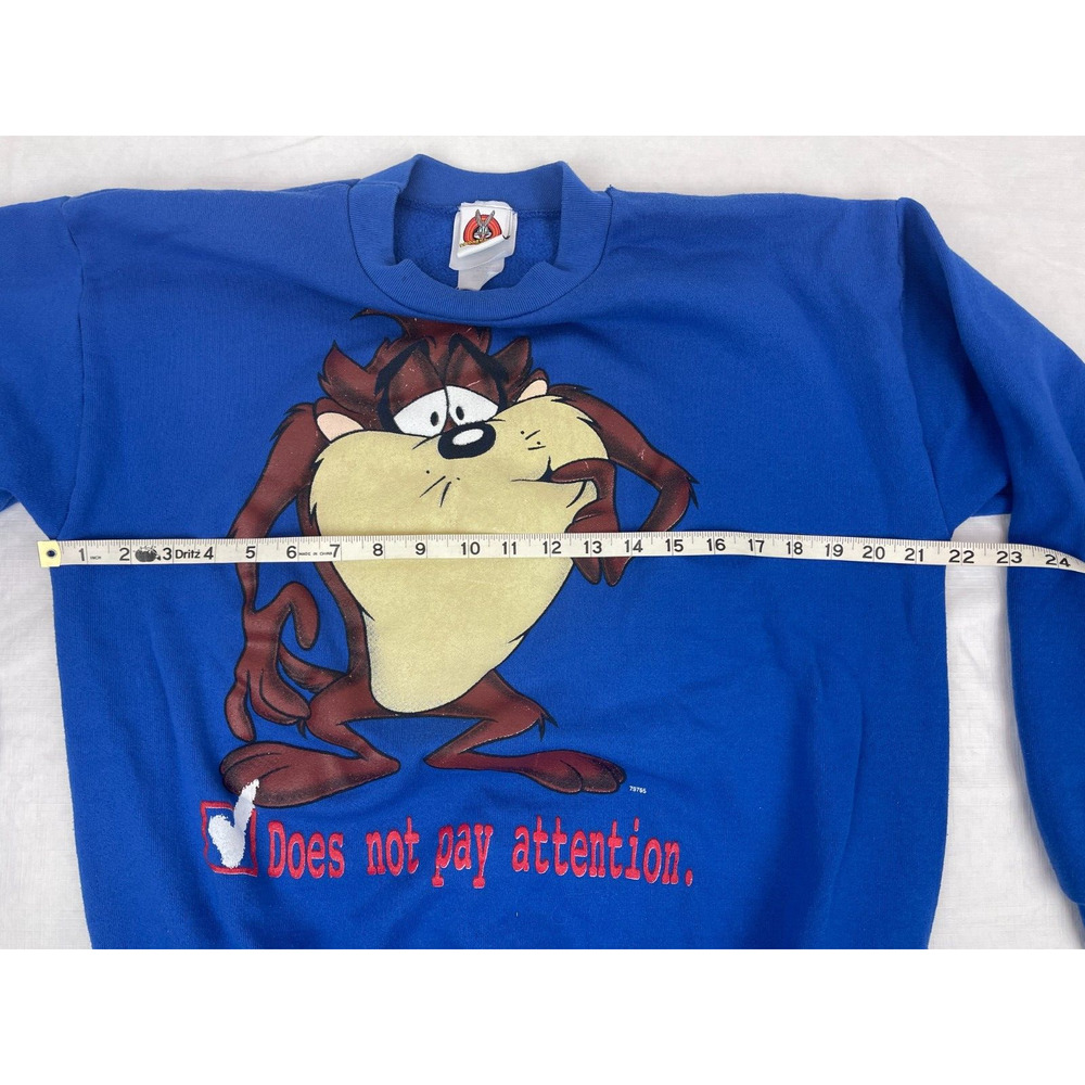 Vtg Taz Sweatshirt Small Does Not Pay Attention 90s Looney Tunes Crewneck 1997 - Picture 6 of 8